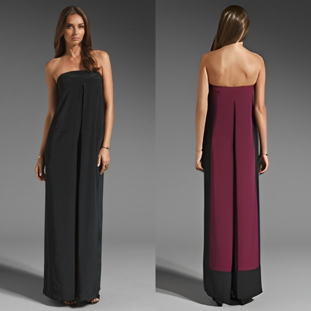 NWT Tibi Black Plum Mila Silk Wide Leg Jumpsuit Strapless
